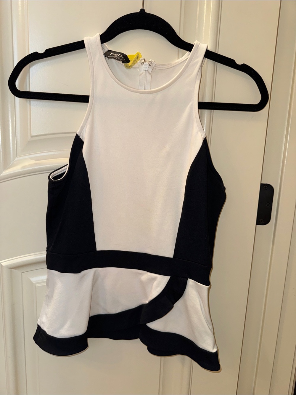 bebe White and Black Peplum Sporty Tank